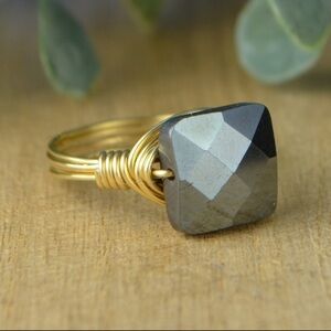 Handcrafted Hematite Faceted Square Gemstone knotted 14k Gold Filled Wire